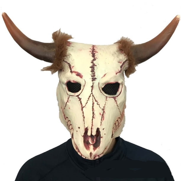 Disfraz integral de látex con forma de esqueleto de toro para disfraces