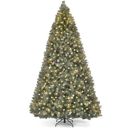 Frosted Christmas Tree 9ft Costway Pre-Lit PVC Christmas Tree 9Ft Hinged 700 LED Lights Green ()