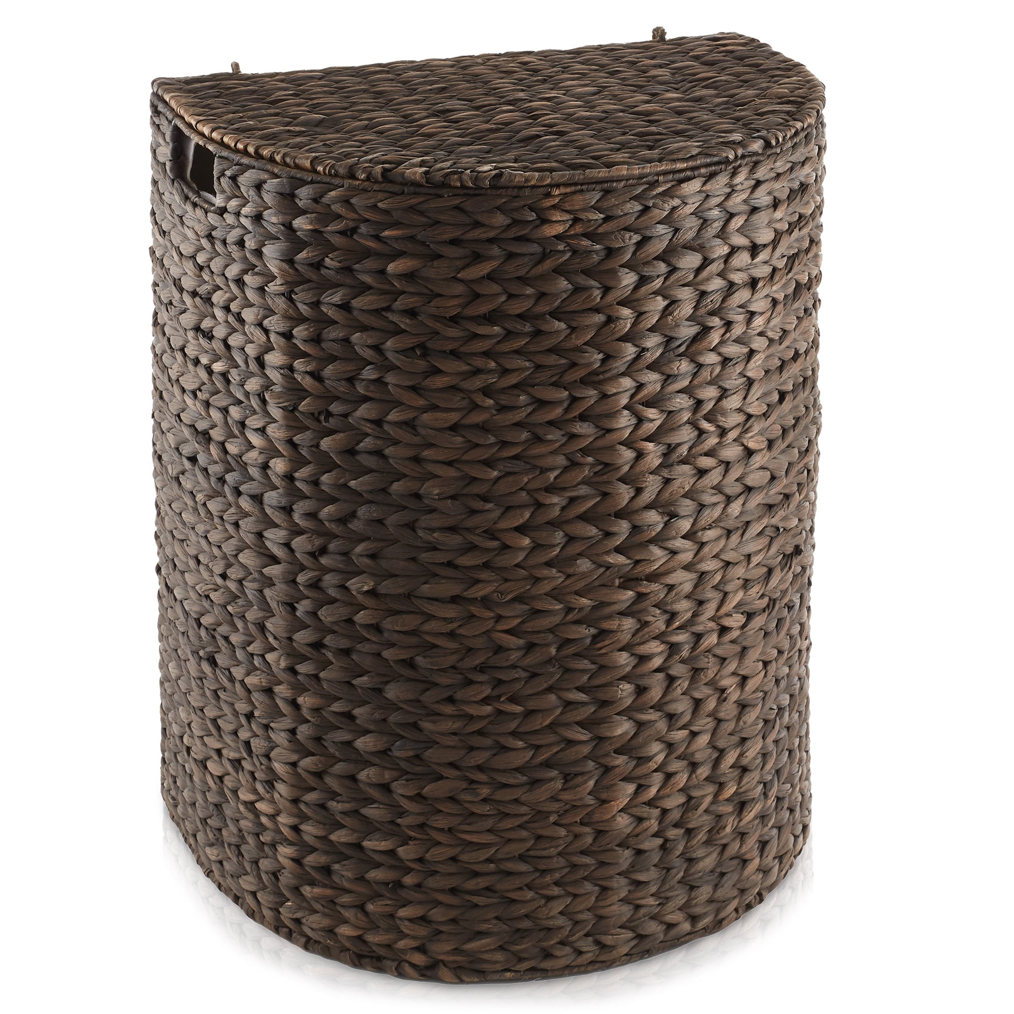 Casafield Half Moon Laundry Hamper with Lid and Removable Liner Bag - Espresso Dark Brown, Woven Water Hyacinth Laundry Basket Sorter for Clothes