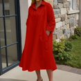 thumbnail image 2 of OSOLU Women Solid Color Elegant Lapel Casual 3/4 Sleeve Dress Leisure Sundress Wedding Guest Dresses For Women, 2 of 5