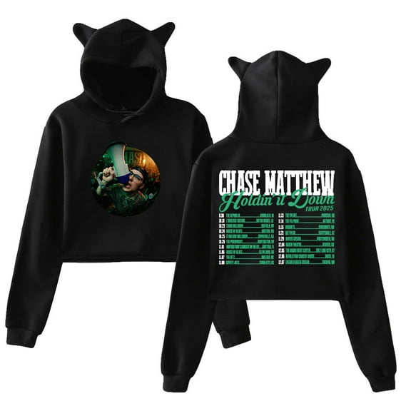 Chase Matthew Holdin' It Down Tour 2025 Hoodie Cat Ears Crop Top Long Sleeve Streetwear Women's Clothes