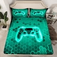 thumbnail image 2 of Homewish Teal Gamer Full Size Sheets 4-Piece for Adults Female Men,Video Game Breathable Bed Sheets,Geometric Hexagon Honeycomb Lightweight Sheet Sets,Super Cozy Room Decor, 2 of 7