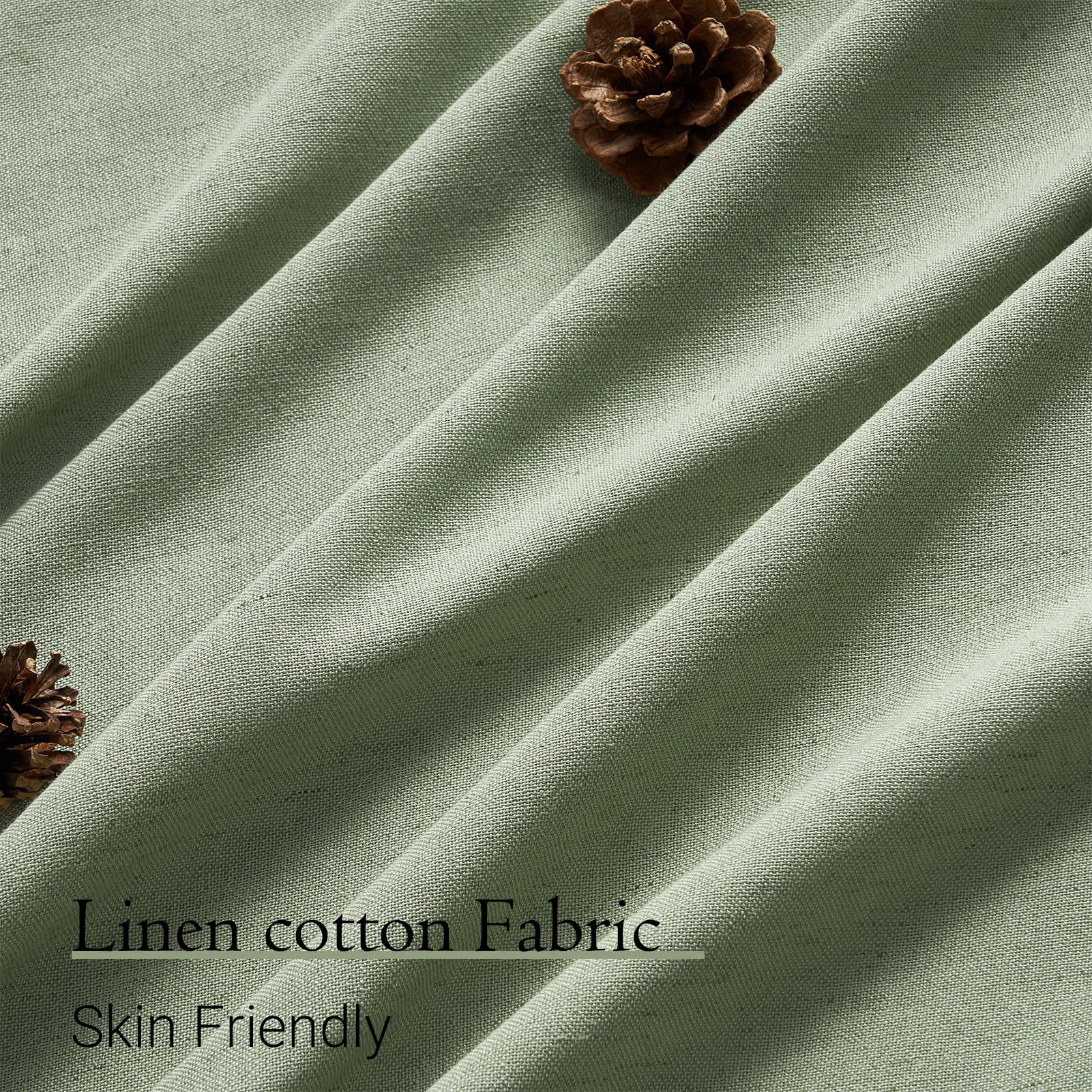 Jainmy Sage Green Linen Semi Sheer Curtains 90 Inches Long 2 Panels Set, Light Filtering Farmhouse Curtain Drapes for Living Room Bedroom,52"x90"