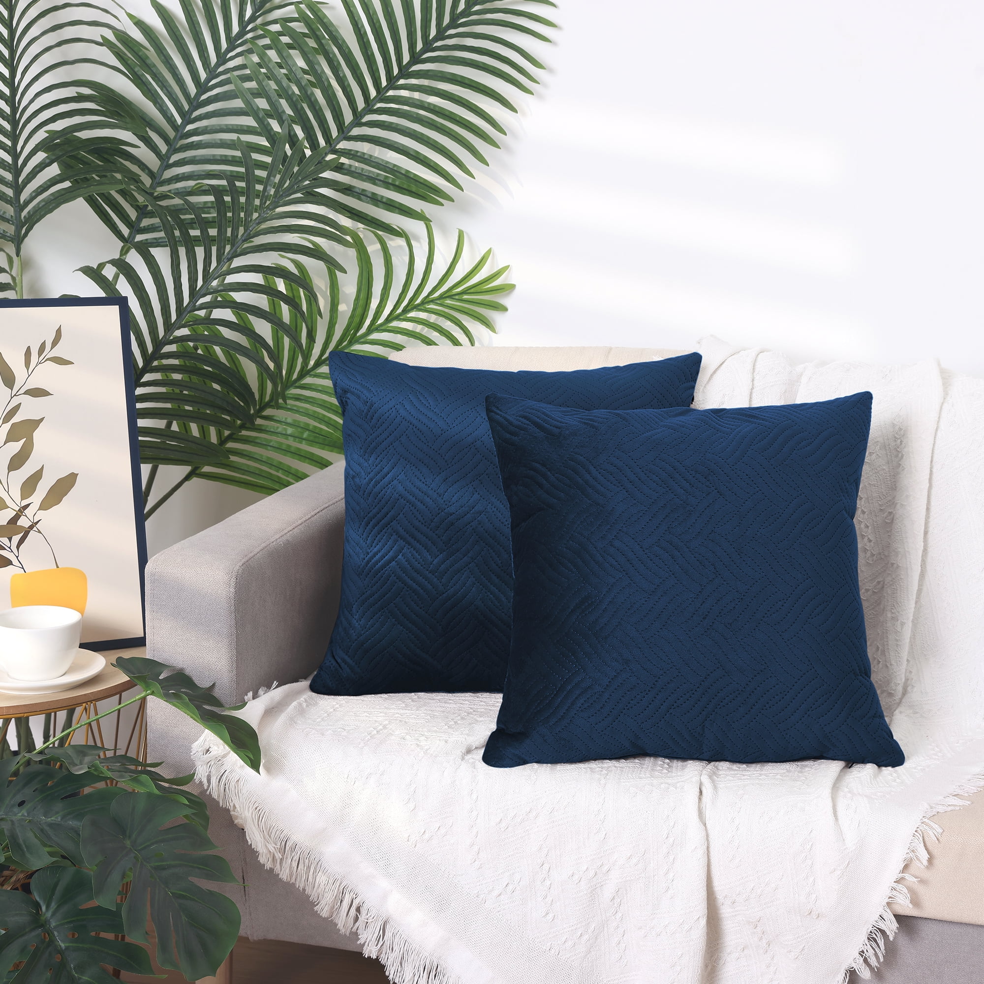Unique Bargains 2 Soft Velvet Knitted Throw Pillow Covers Spring Decorative Pillow Cases Dark Blue