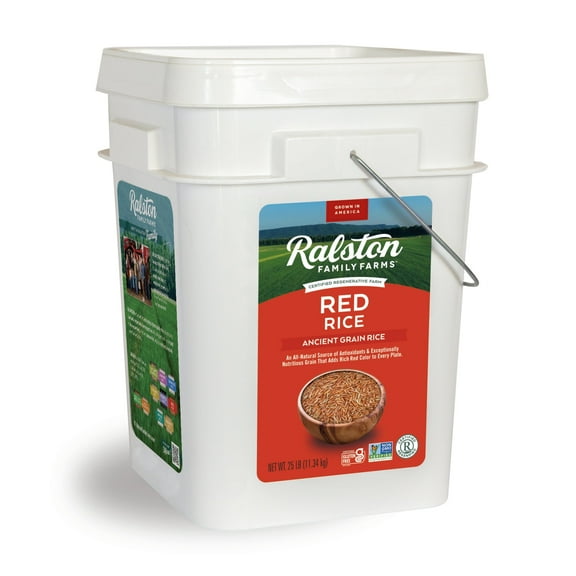 Ralston Family Farms Red Rice, 25 Pound Bucket, Ancient Grain, Non-GMO, Naturally Gluten Free, Red Artisanal Rice Grown in USA