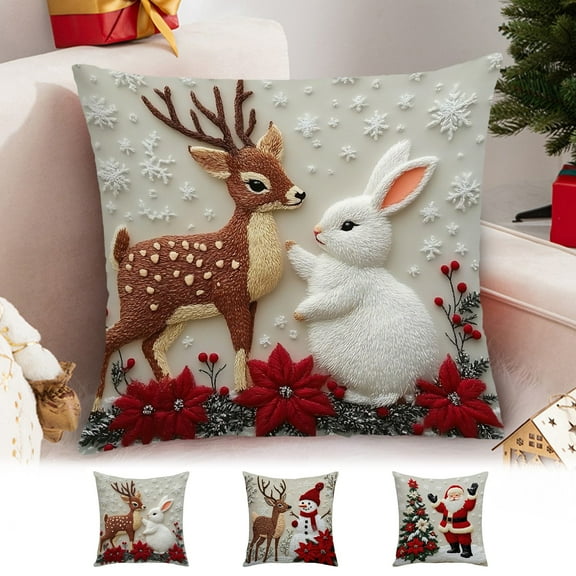 YingYouFu 18x18 Inch Christmas Linen Pillow Set 3-Piece with Festival Decorative Design for Sofa Home Decor Holiday Season Comfort and Festive Atmosphere