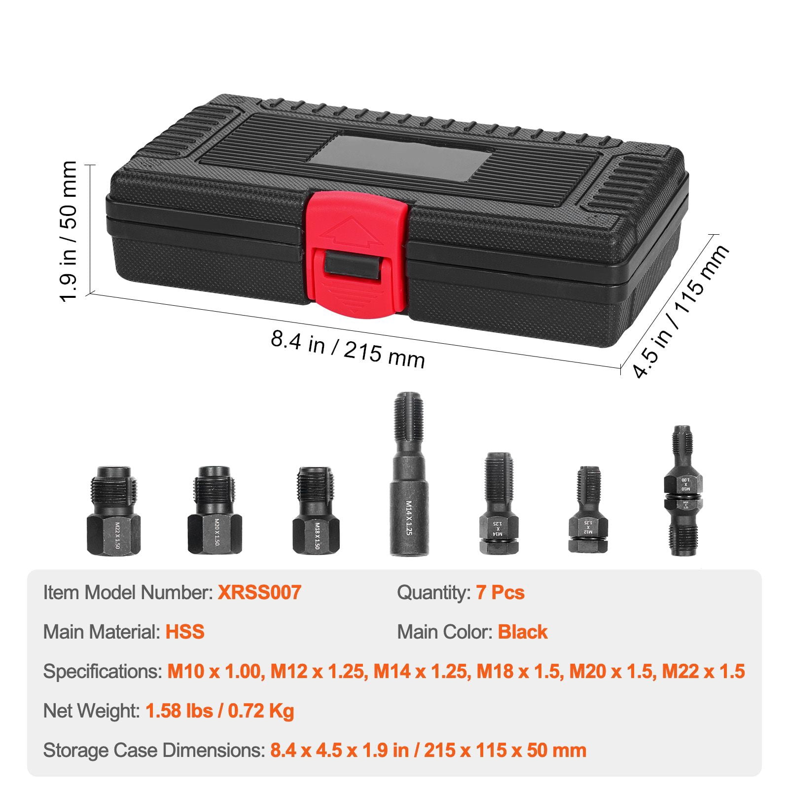 Master Thread Chaser Set, 7-Piece Carbon Steel Thread Restorer Kit with Square Drive, Includes M10-M22 Sizes for Automotive Spark Plug and Sensor Thread Repair