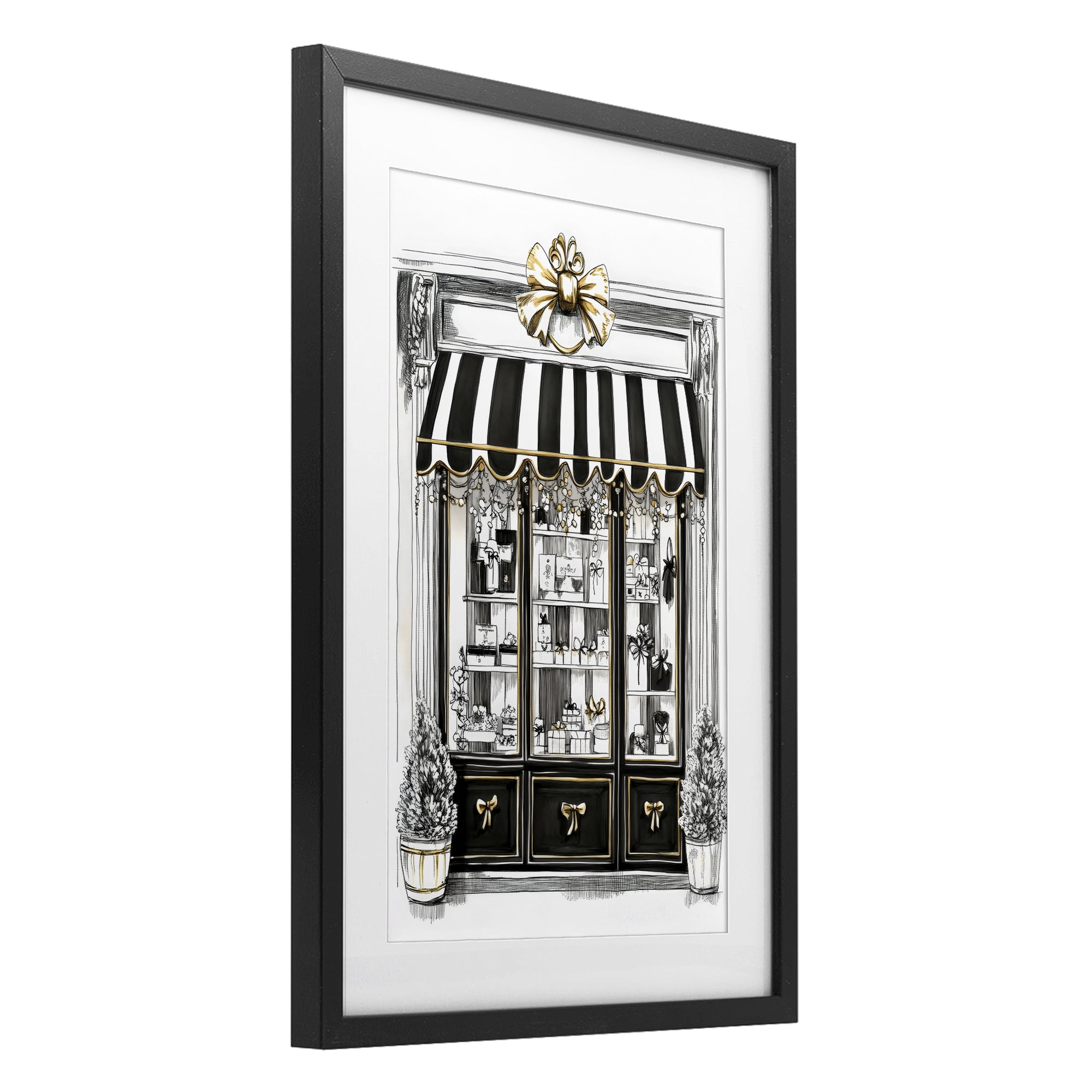 Stupell Industries Striped Paris Shop Facade Black Framed Print Under Glass, design by Petal Prints Design