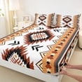 thumbnail image 4 of jejeloiu Southwestern Aztec Bed Sheets,Tribal Print Full Size Sheets For Boys,Brown White,4pcs,1 Flat Sheet, 1 Fitted Sheet and 2 Pillowcases, 4 of 6