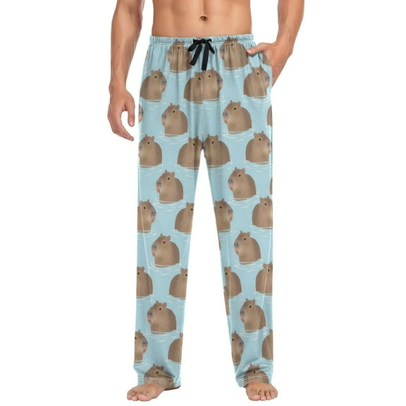 joogoo Men's Pajama Pants Cute Capybara Blue Soft Long Sleep Lounge Pjs Bottoms L