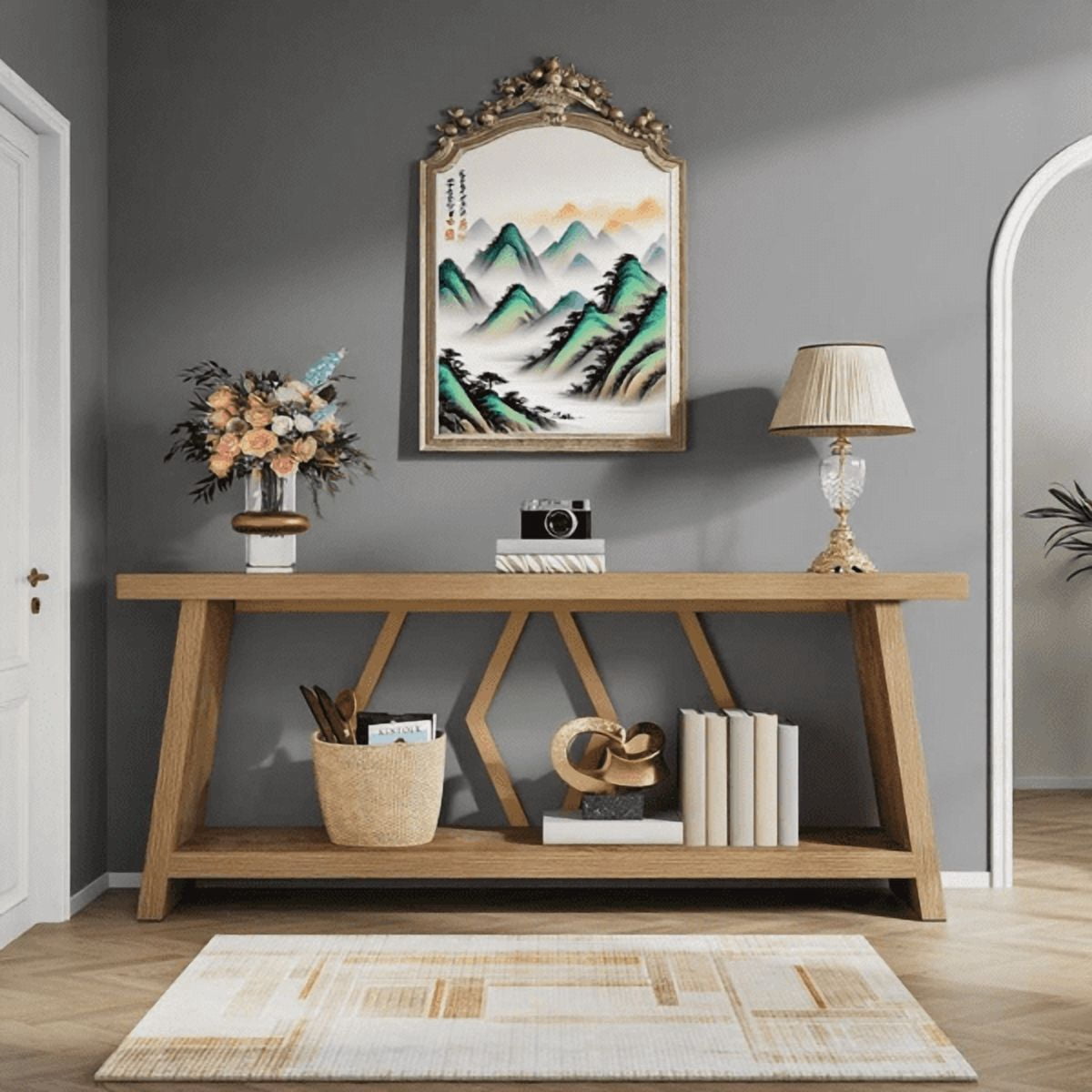 70.86" Extra Long 2-Tier Console Table - 1.97" Thick Engineered Wood, Modern Metal Frame, Sturdy Sofa Table for Living Room, Entryway, Foyer, Behind Couch