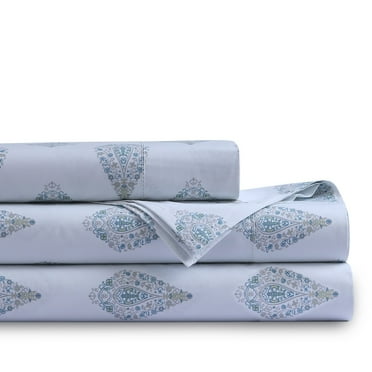 Tribeca Living  Organic Cotton 400 Thread Count Percale Extra Deep Pocket Sheet Set Cal King - Evelyn
