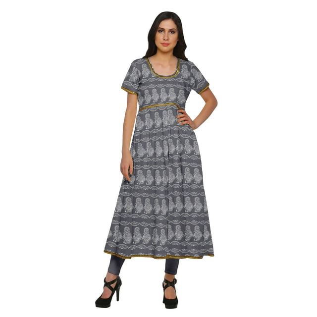 Moomaya Kurta à Manches Courtes Imprimée pour Femmes, Fente avant, Vêtements d'Été