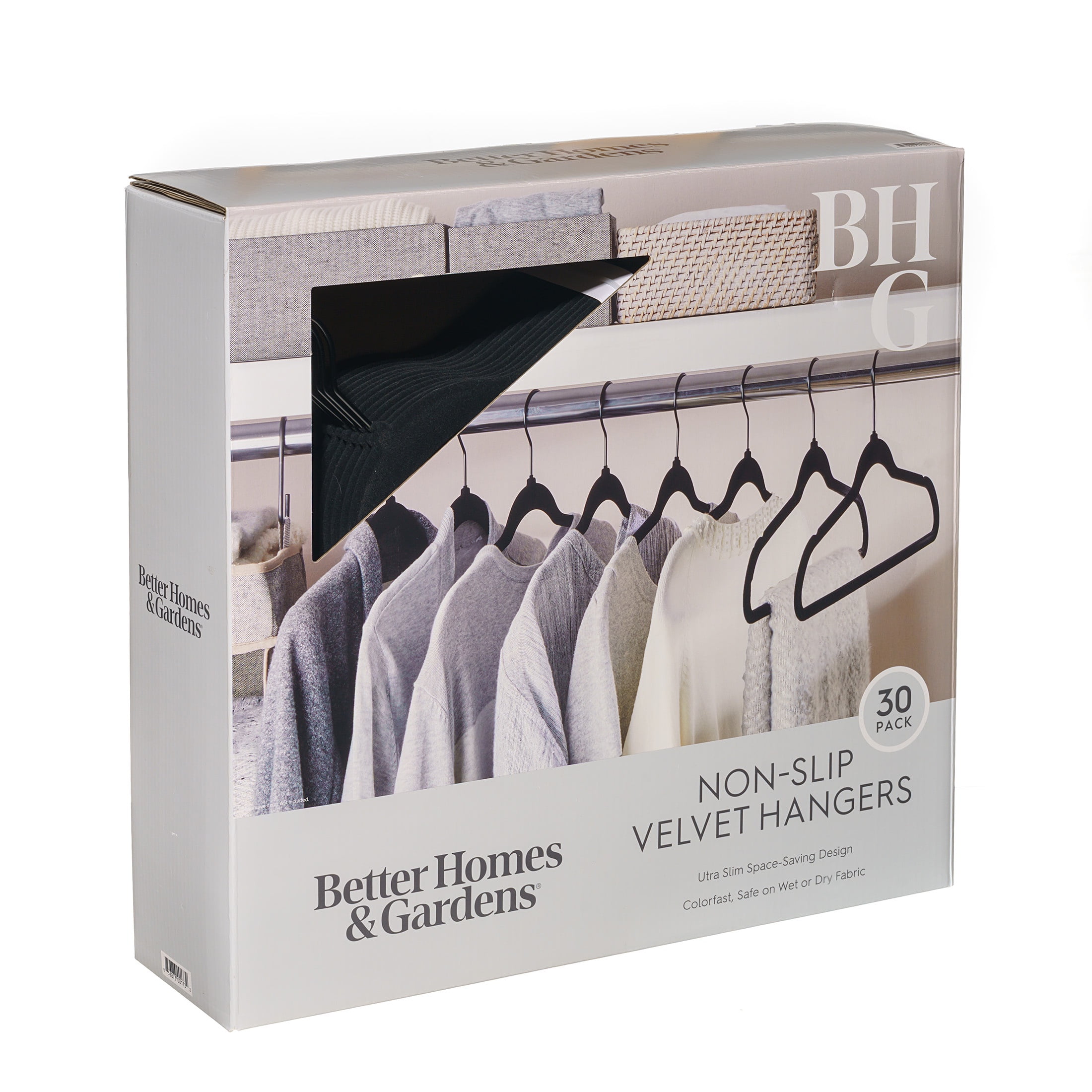 (2 pack) Better Homes & Gardens Velvet Adult Clothing Hangers, Black, 30 Count