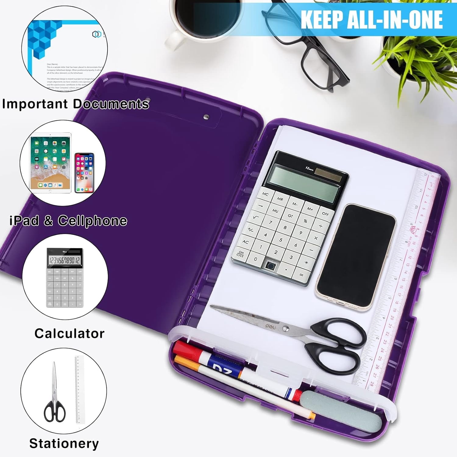 NOGIS Plastic Clipboard with Storage, 8.5 x 11 Large Capacity Nursing Clipboards with Pen Holder, Folio & Side-Opening for Classroom, Teacher, Student, Nurses, Smooth Writing, Purple