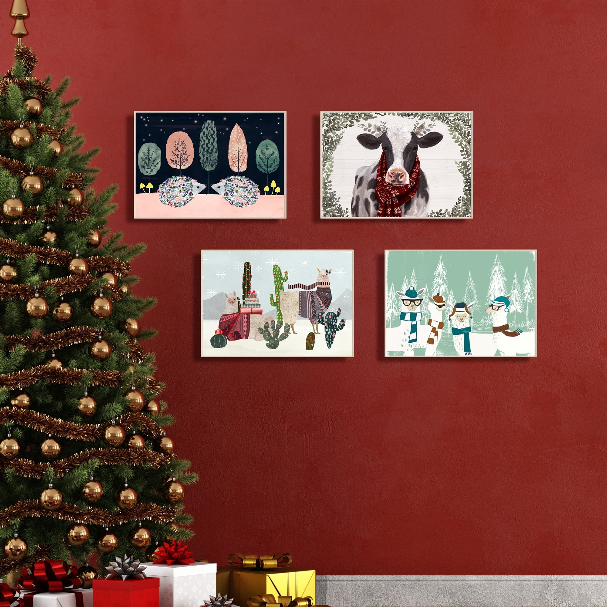 The Stupell Home Decor Collection Holiday In The Desert Llamas with Cacti and Sweaters Wall Plaque Art, 10 x 0.5 x 15