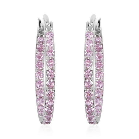 Sterling Silver Cubic Zircon Pink CZ Hoops, Hoop Earrings Hypollergenic Jewelry Gift Cttw 1.5