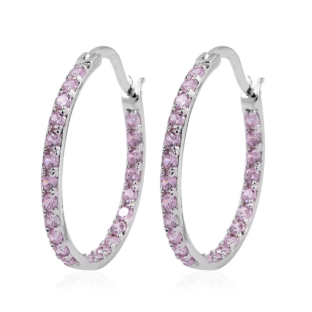 Pink Zircon Silver Hoop Earrings