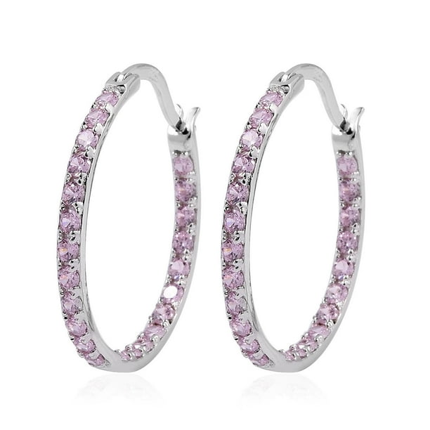Shop LC 925 Sterling Silver Womens Pink Cubic Zirconia CZ Hoop