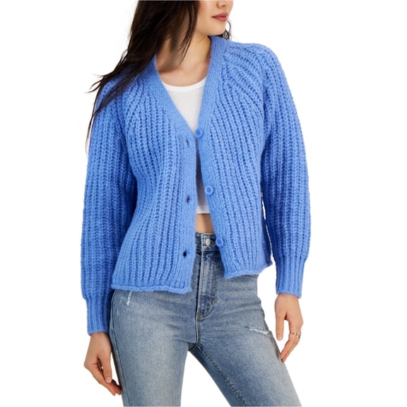 Hooked Up by IOT Womens Shaker Knit Cardigan Sweater, Blue, Juniors, X-Large