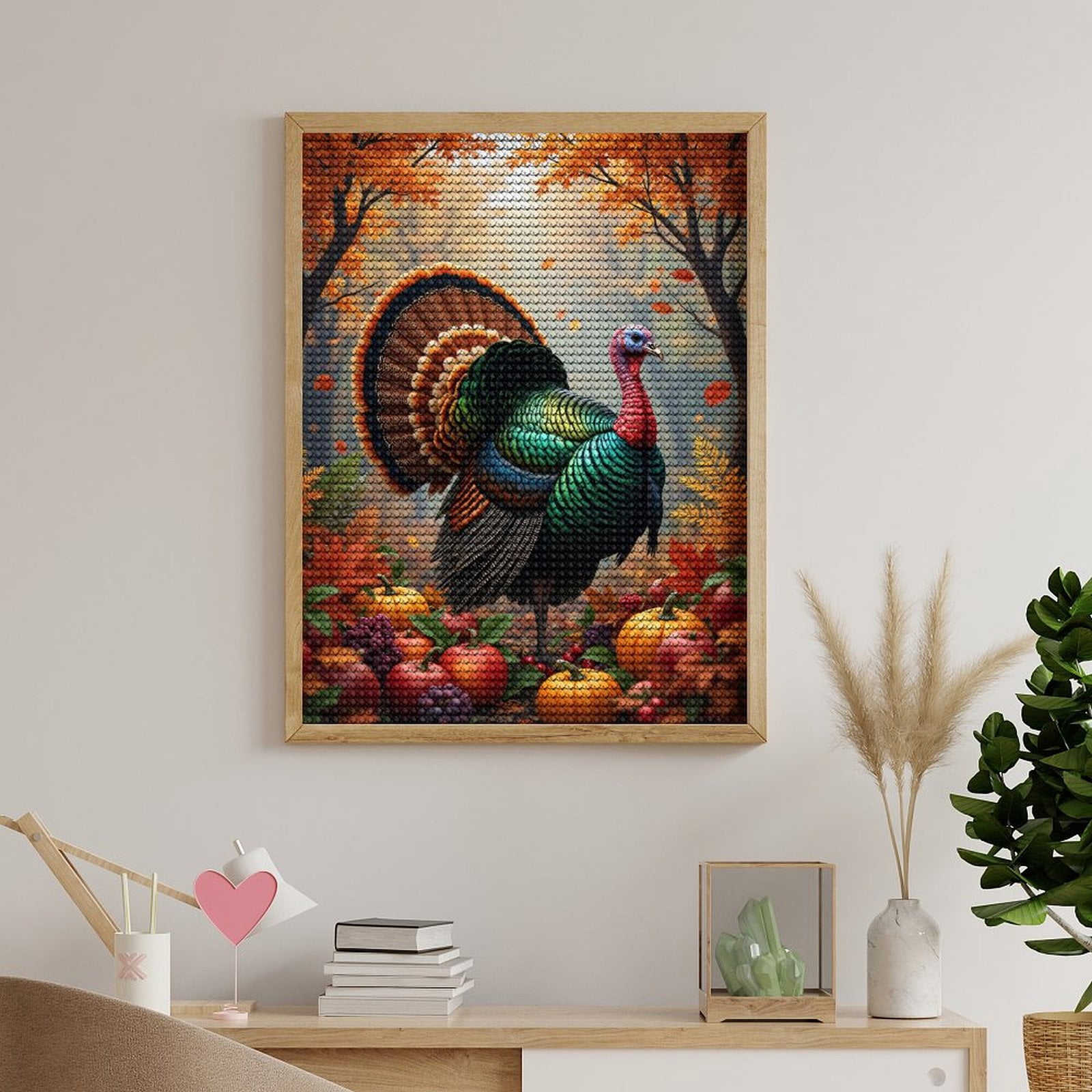 Diamond Art Kits for Adults, Autumn Turkey Harvest Scene 5D Diamond Painting Kits for Adults Beginners, DIY Full Drill Diamond Painting, Gem Art and Crafts 12x16