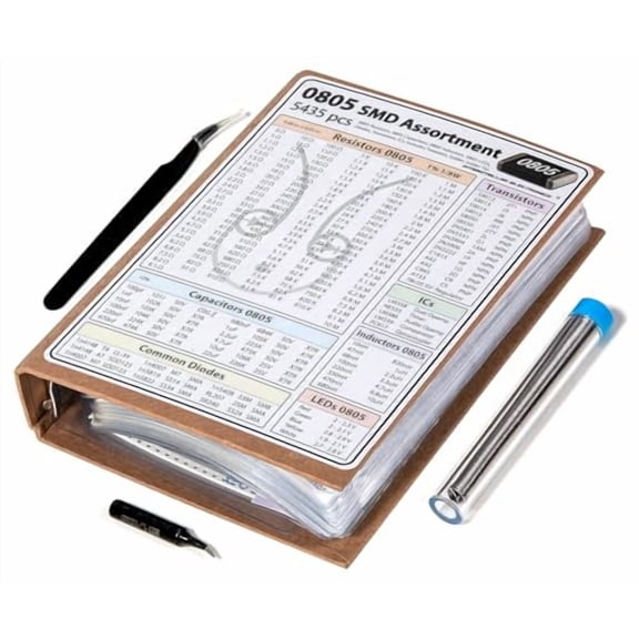 SMD 0805 Resistors, Capacitors, Transistors and Electronic Components Assortment Kit SMT Book - 5435 pcs$$Electrical