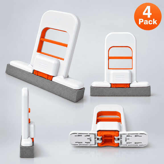 Nifogo 4-Pcs Mini Foldable Self-Squeezing Orange Sponge Mop Set - Wet-Dry Wipe Mop for Desktop, Kitchen Counters