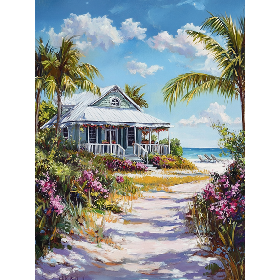 Beach House Canvas Wall Art/Print，Suitable for Living Room，Bedroom，Bathroom，Kitchen，Office Decoration