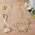 thumbnail image 3 of Yutk Newborn infant Girl Sleeveless Romper Bodysuit with Ruffles Shorts Outfits Beige, 3 of 9
