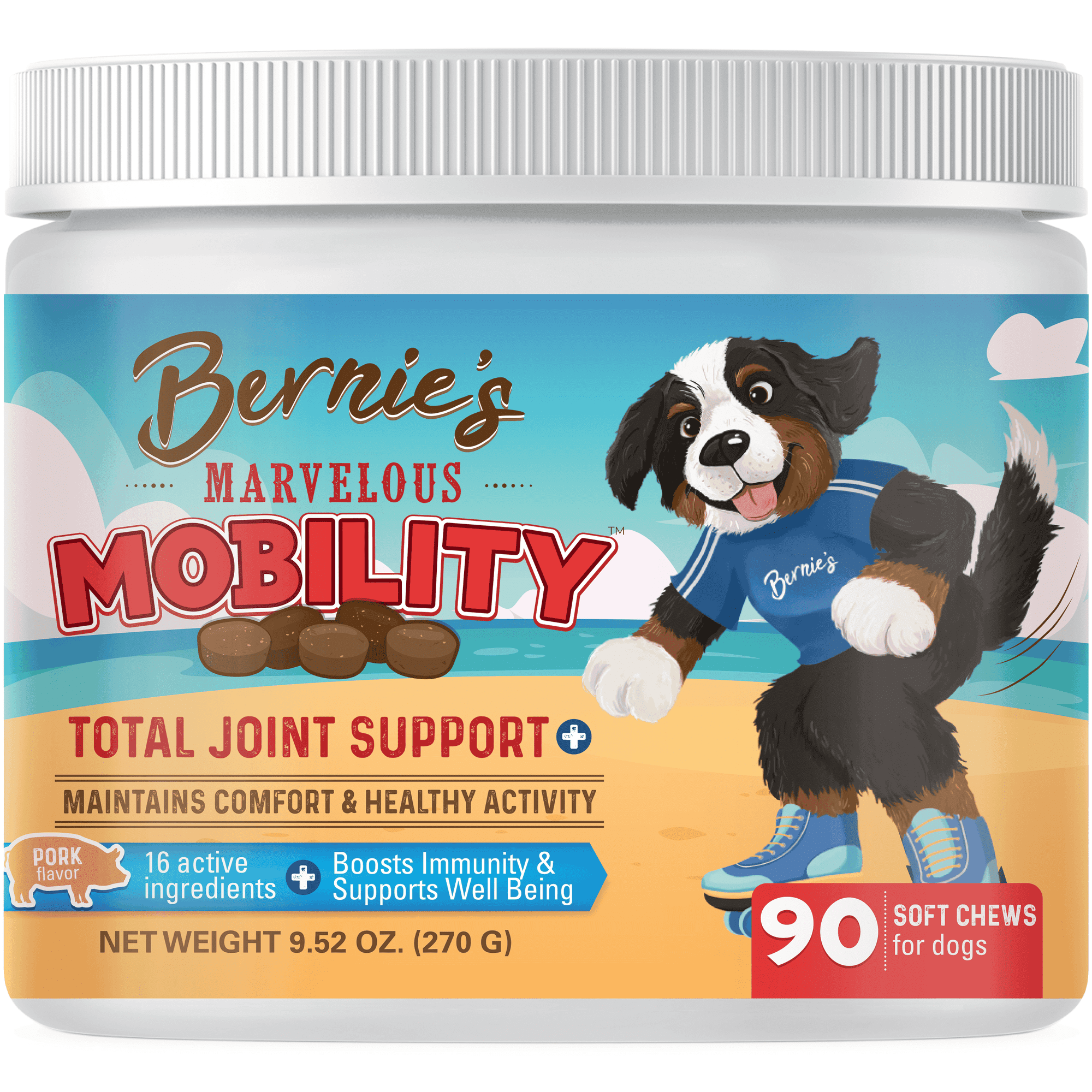 Bernie's Marvelous Mobility - Daily Dog Hip and Joint Supplement - Maintains Overall Well Being & Promotes a Healthy Immune System (90 Count)