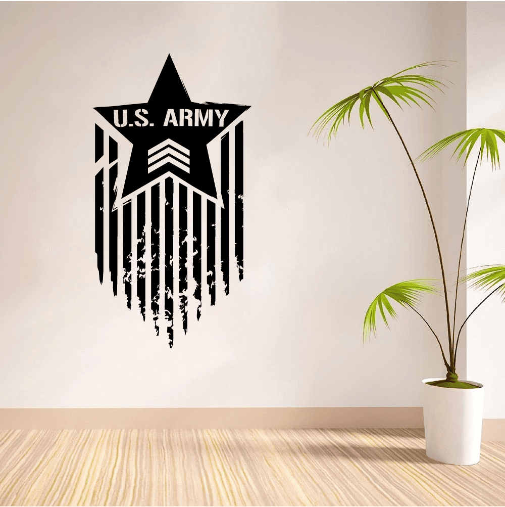 U.S. Army - Army Badge Silhouette Army Soldier Soldiers American Army Troops Vinyl Wall Art Sticker Wall Decal Home House Room Bedroom Kids Room Play Area Wall Design Décor Size (30x22 inch)