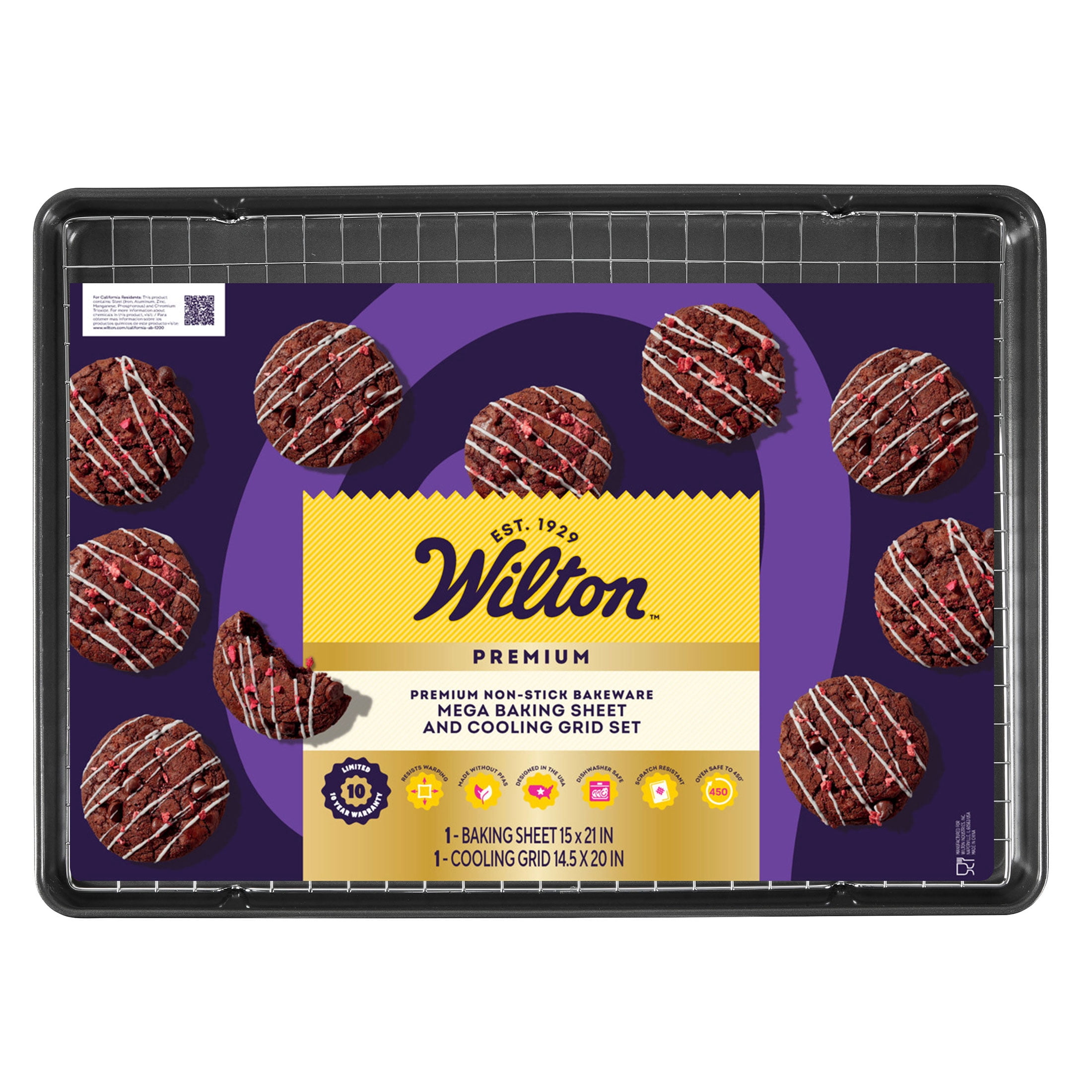 Wilton Premium Bakeware Set Non-Stick Mega Cookie Sheet 21x15 & Cooling Rack for Cooking & Baking Rectangular Shape, Packaging May Vary