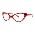 thumbnail image 5 of Womens Bling Rhinestone Gothic Cat Eye Clear Lens Plastic Fashion Eyeglasses Red, 5 of 8