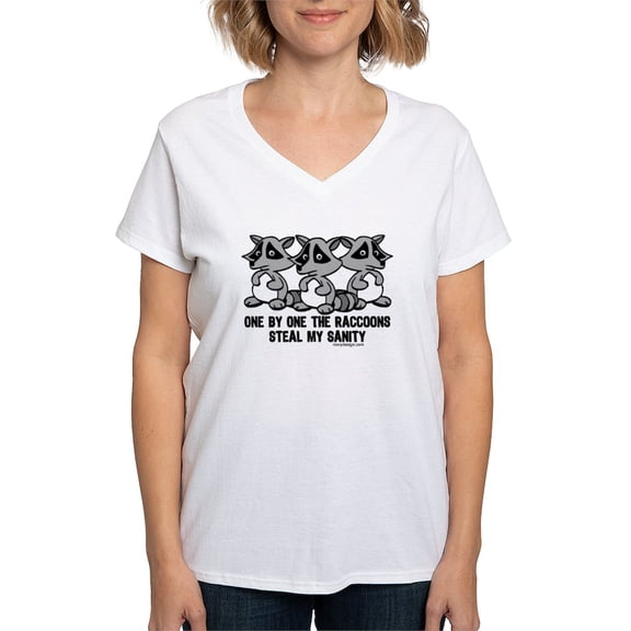 CafePress - One By One The Raccoons Women's V Neck T Shirt - Womens Cotton V-Neck T-shirt