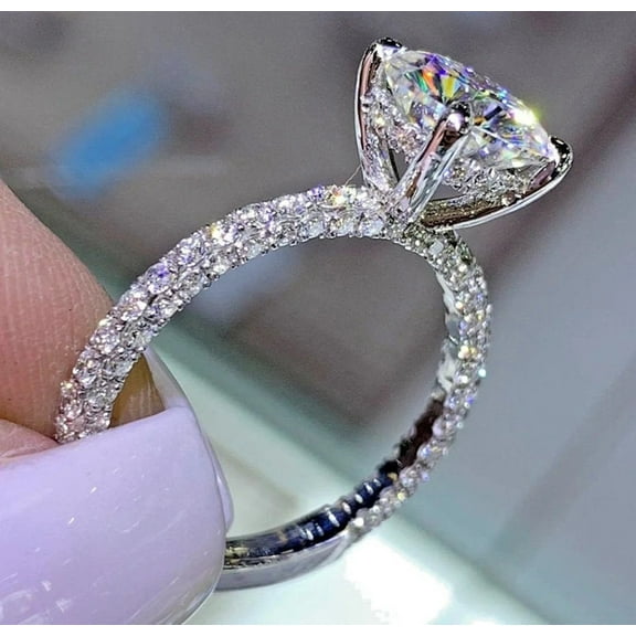 Hidden Halo Engagement Ring 2Ct Round Cut VVS1/D Diamond Lab Created Wedding Ring 14K White Gold Plated 925 Silver