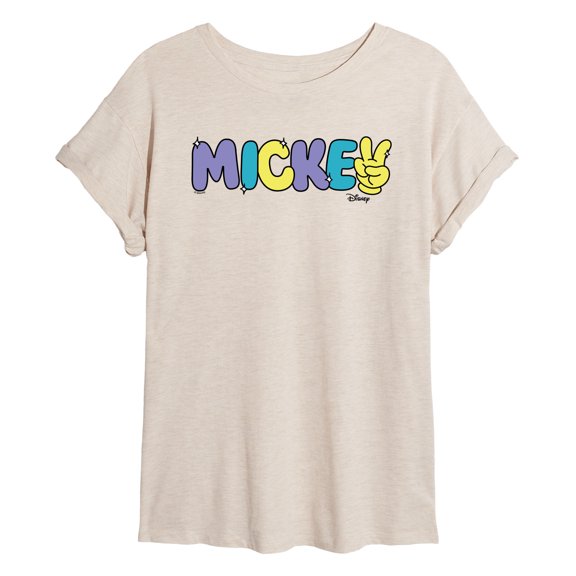 Disney - Mickey Multicolor Hand Peace Sign - Women's Oversized T-Shirt