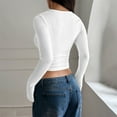 thumbnail image 4 of T-Shirt à Manches Longues Col Carré Côtelé Ajusté Confort Extensible Basique pour Tenue Décontractée et Superposition Blanc TG, 4 of 9