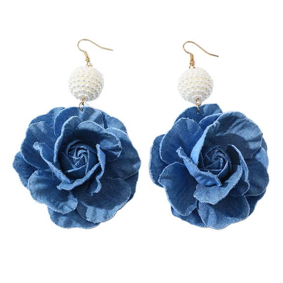 UNTERING Earrings Handmade Floral Earrings Blue Flower Earrings Stylish Denims Flowers Drop Earwear Jewelry Ornament for Women