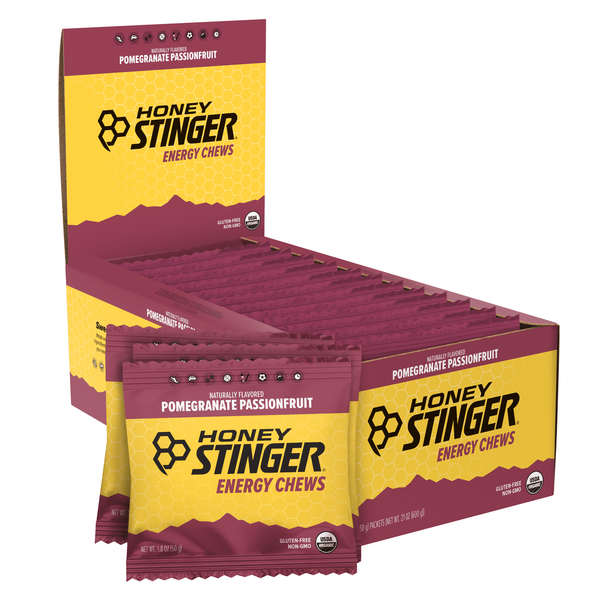 Honey Stinger Organic Energy Chew, Pomegranate Passion, 1.8 oz, 12 Ct