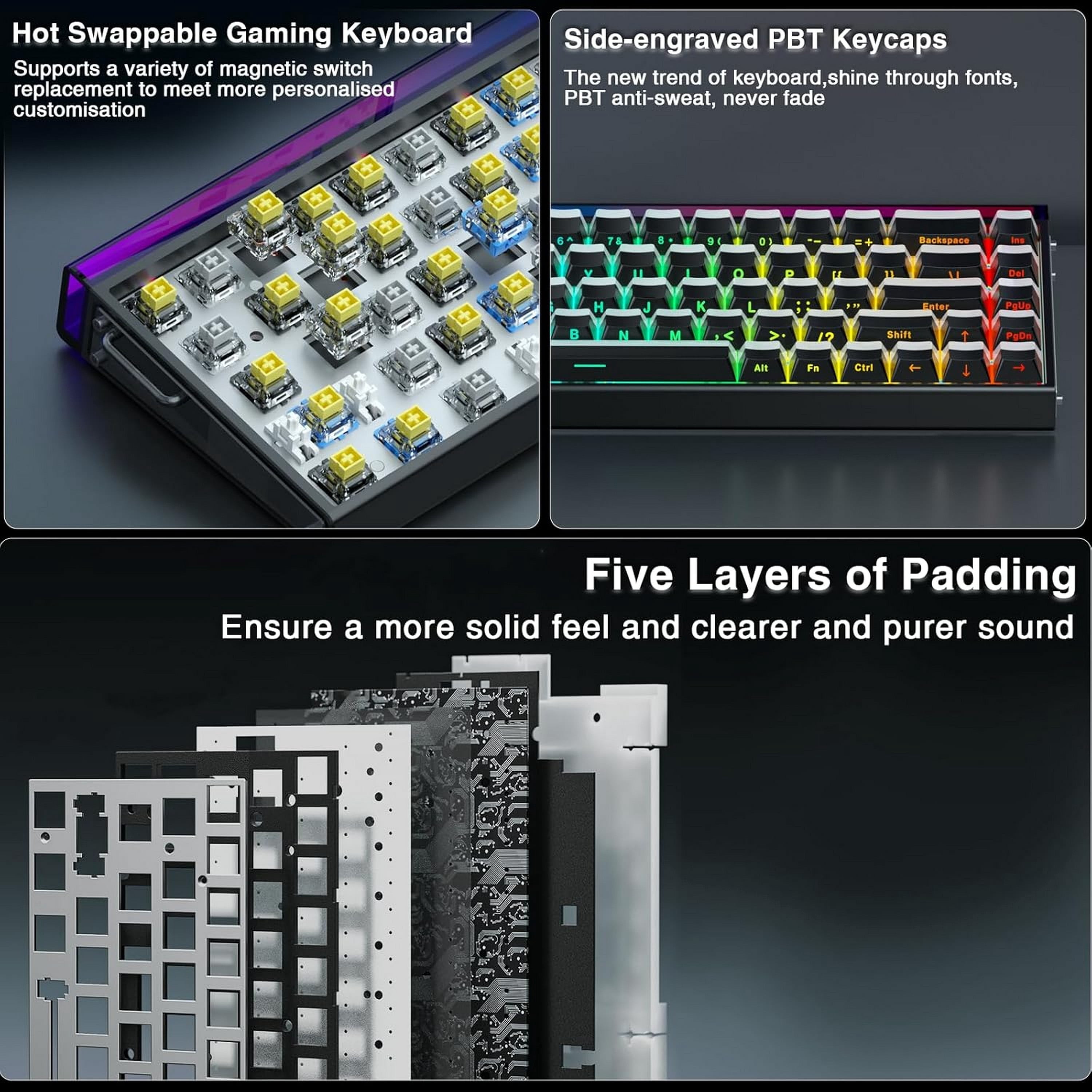 AULA Hero68 HE 60-Key Wired Hall Effect Gaming Keyboard, Magnetic Switch, RGB, Rapid Trigger and Response, Adjustable Actuation