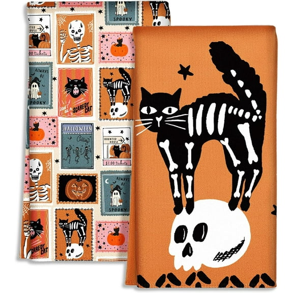 Fall Kitchen Towels Set of 2 - Fall Kitchen Dish Towels 18x26 Inches Decorative Autumn Themed Towel for Thanksgiving Harvest, Absorbent Hand Towel with Hanging Loop, Oil Pumpkin