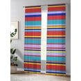 thumbnail image 4 of Red Teal Yellow Stripes Sheer Curtains 2 Panels Set Lines Art Modern Traditional Lihgt Filtering Rod Pocket Voile Drape, Semi Sheer Window Curtains for Bedroom Living Room, 52"x84", 4 of 5