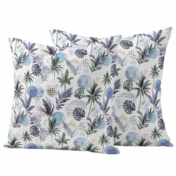 Boho Palm Tree Pack of 2 Outdoor Throw Pillow Covers 16x16 Inches, Vintage Beach Exotic Blue Yellow Red Abstract Circle Waterproof Pillowcases Decorative Cushion Cover for Patio Garden Furniture