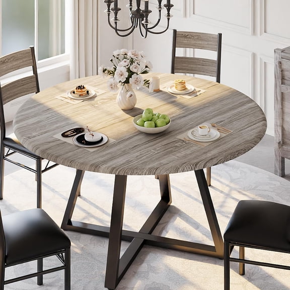 Round Dining Table Set for 4, 5-Piece Kitchen Table and Chairs for 4, 42.1'' Round Dining Room Table Set with 4 Chairs, Space Saving Dining Table with Wood Base for Kitchen, Living Room
