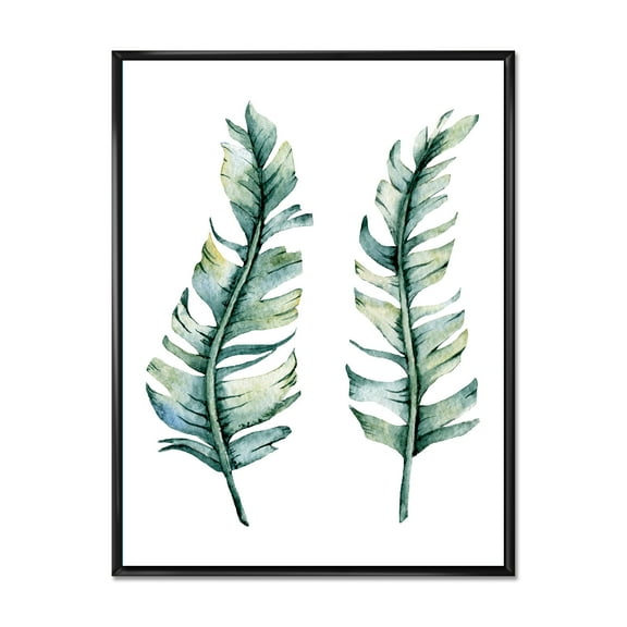Designart 'Duo of Tropical Leaves On White' Farmhouse Framed Canvas Wall Art Print