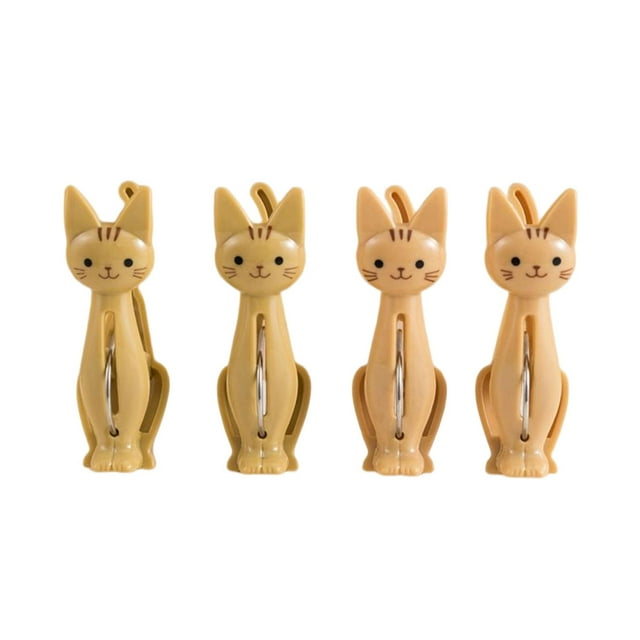 veasfak 4 Pcs/Set Kitten Cartoon Clip Clothes Pin Multi Use Photo Holder Portable Drying Yellow