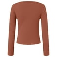 thumbnail image 4 of felwors Womens Long Sleeve Scoop Neck Ribbed Knit Fitted Casual Tops Tee Slim Basic Shirts Brick Red, S, 4 of 6