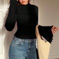 thumbnail image 5 of gbyLJF Women's Mock Neck Shirts Solid Color Long Sleeve Pullover Tops Casual Slim Fit Flare Sleeve Shirt Tops, 5 of 9