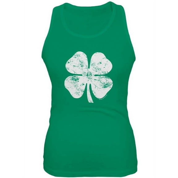 St. Patrick's Day Big White Shamrock Kelly Green Juniors Soft Tank Top - 2X-Large