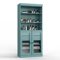 100% Solid Wood 32" Bathroom Cabinet with Clear Glass Doors, 2-Drawers and Adjustable Shelves